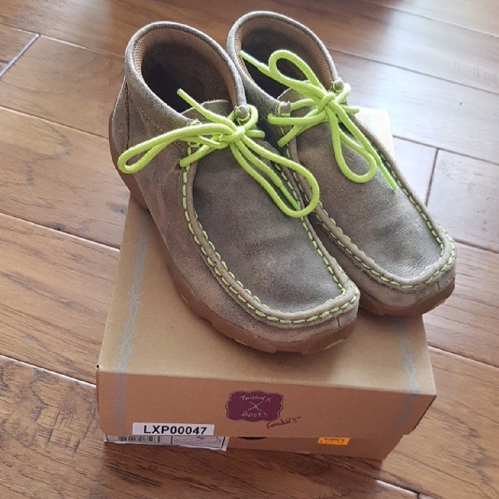Twisted X Boots Cowkid's Kid's Driving Mocs Bomber/Neon Yellow Youth Size 2